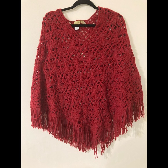 Caslon Tops - Red Knitted poncho